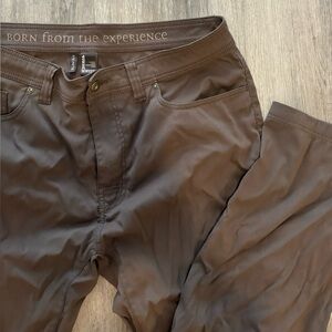 Prana Breathe Mens Brown 36x32 Slim Fit Nylon Hiking Yoga Pants